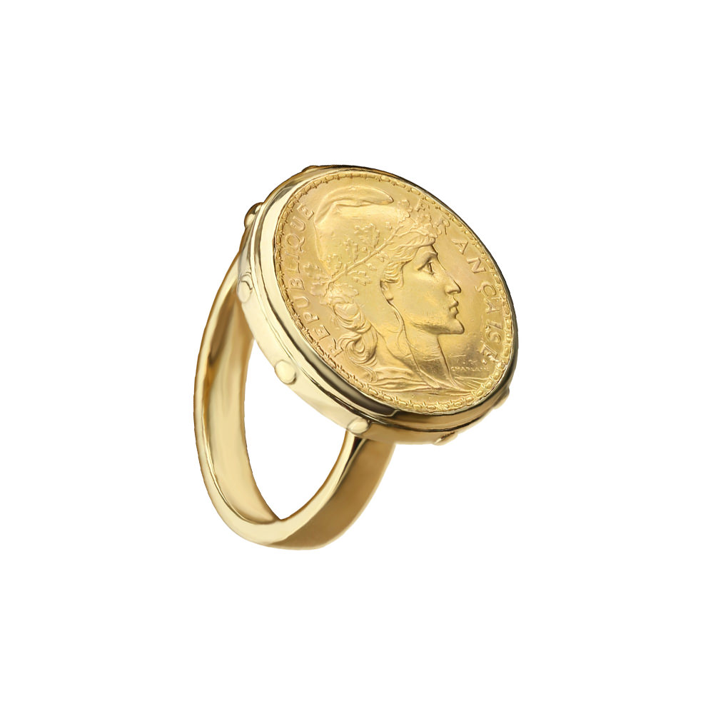 STUDDED CLASSIC COIN YELLOW GOLD RING