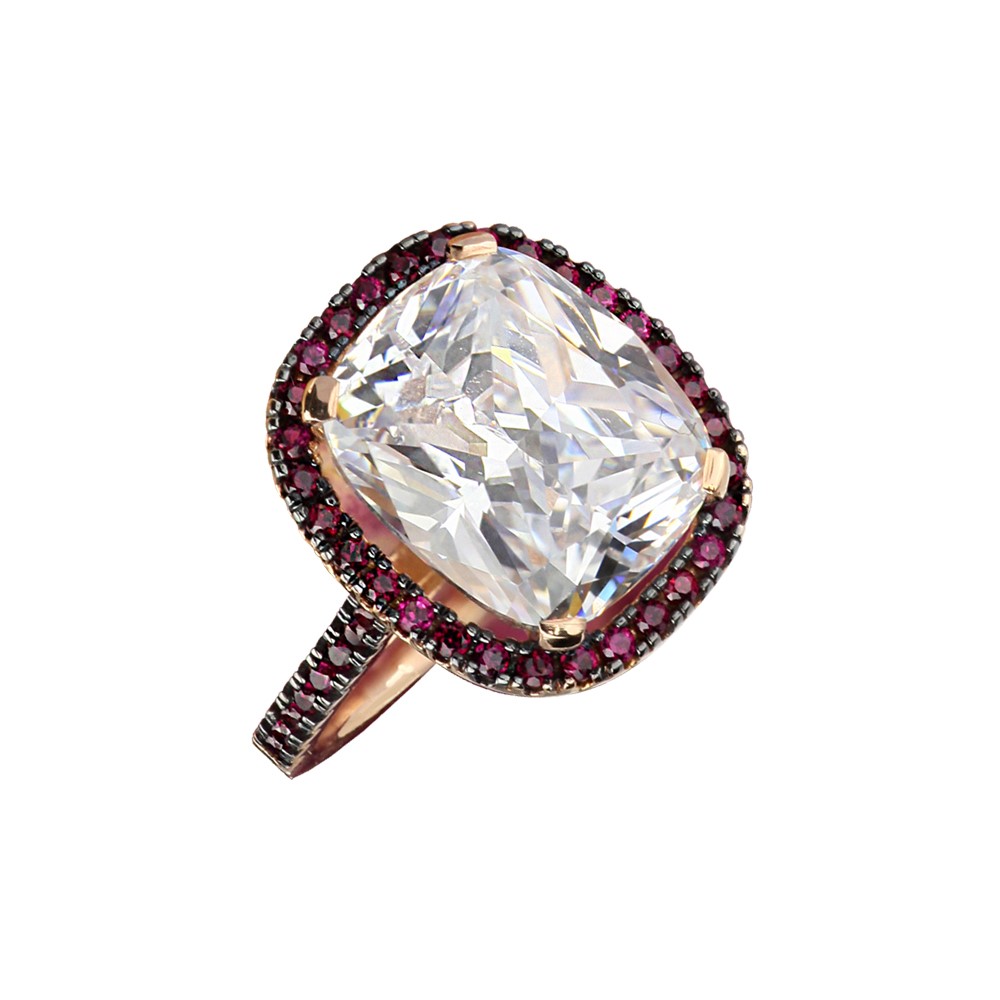 CUSHION ZIRCONIUM AND RUBY RING
