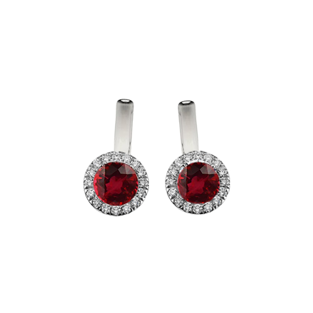 SINGLE HALO ROUND RUBY EARRINGS 