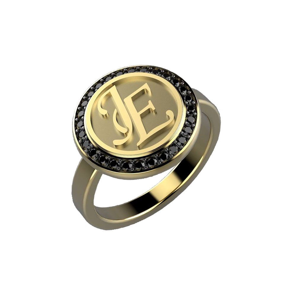 BLACK ZIRCONIUM ENGRAVED WOMEN RING