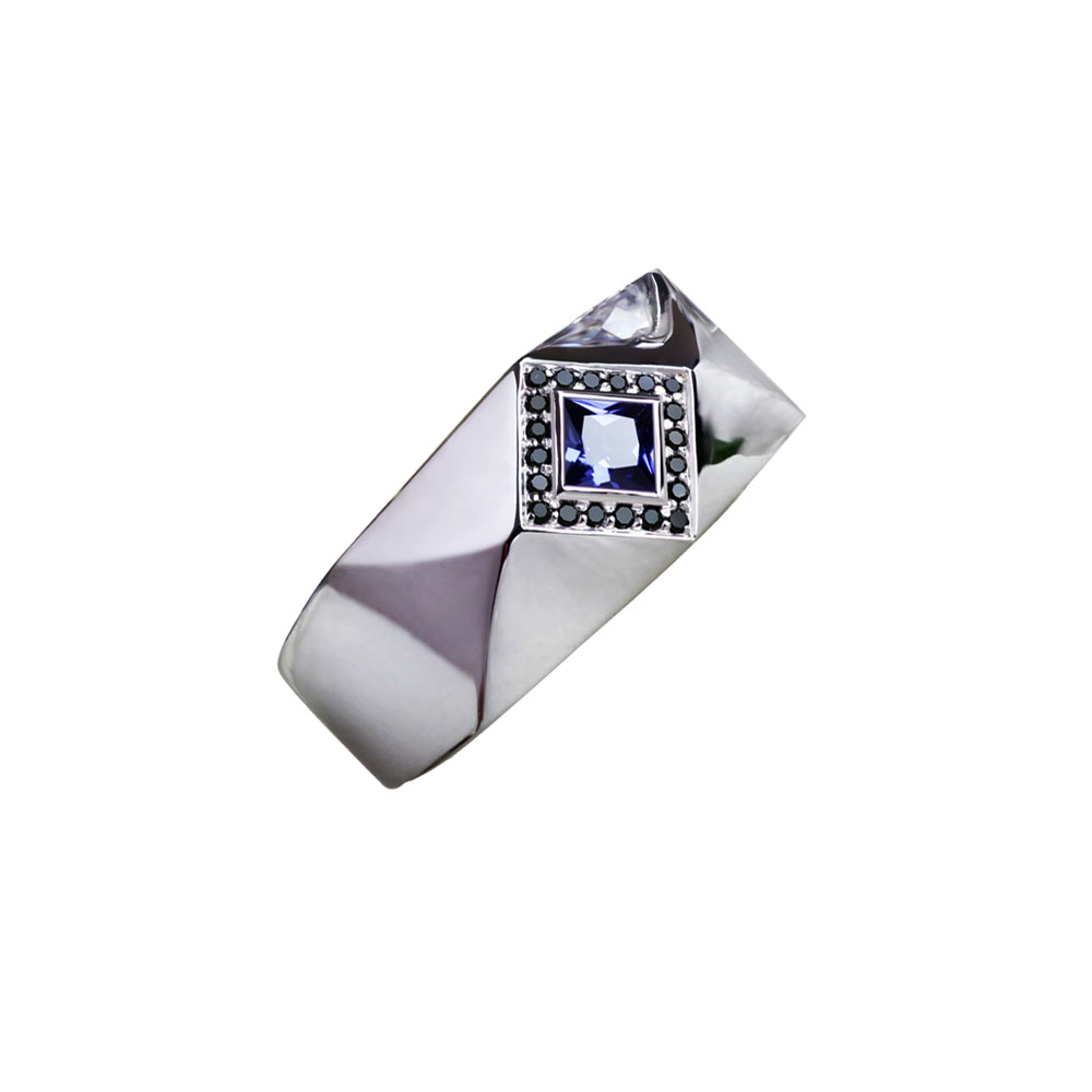 SQUARE MOTIF WHITE GOLD MEN RING 