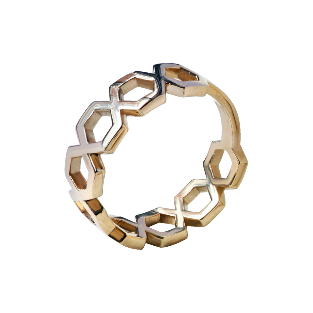 POLYGON MOTIF YELLOW GOLD RING