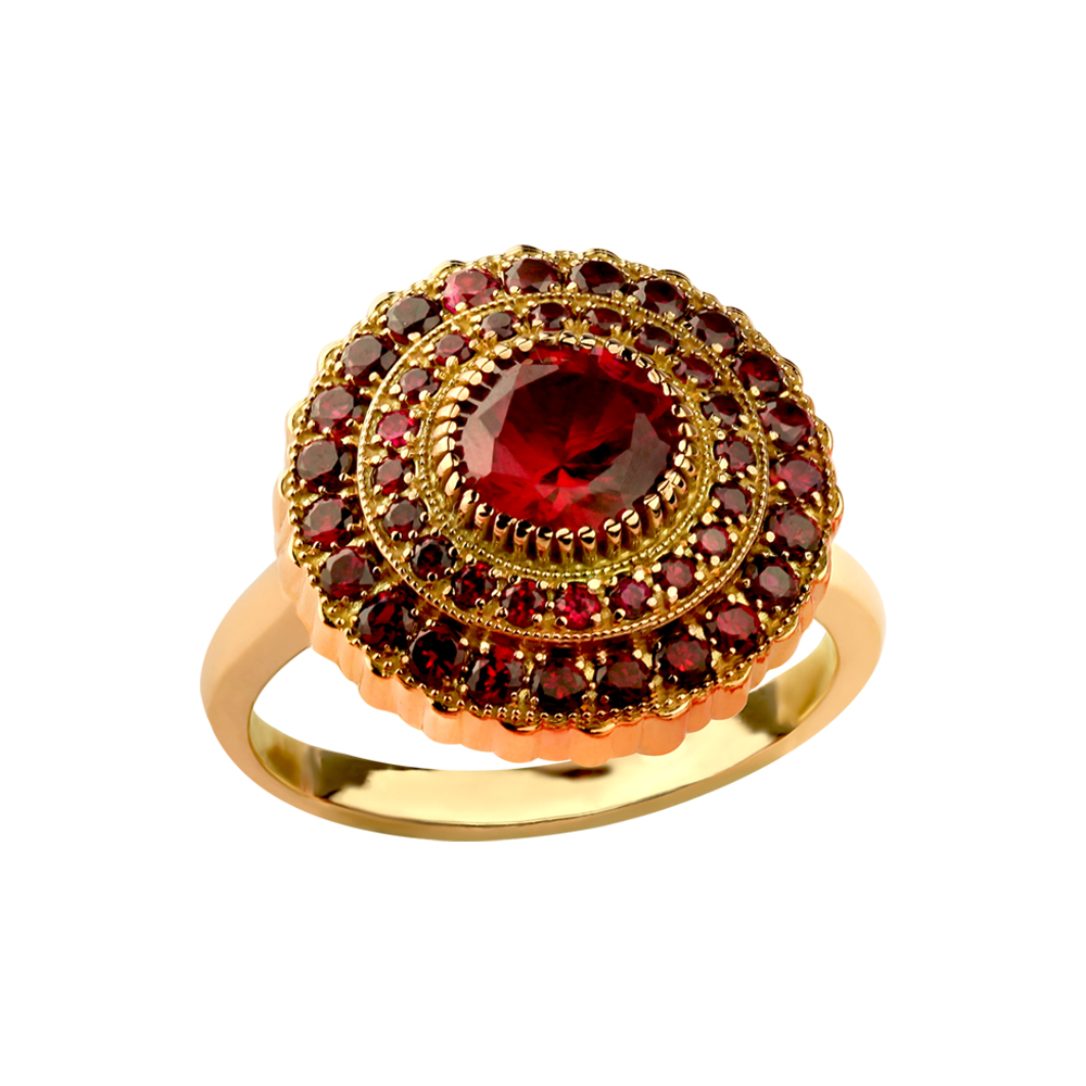 ROUND RUBY CLUSTER RING 