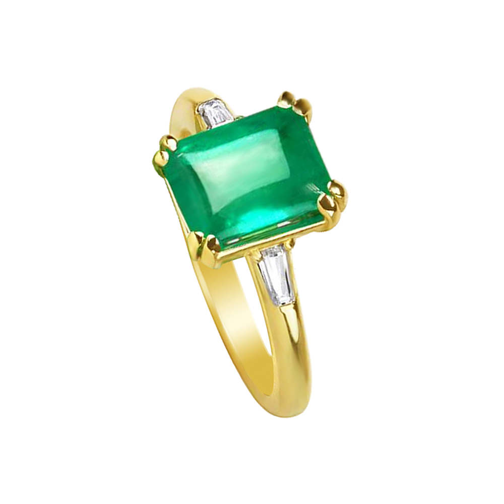 EMERALD CABOCHON BAGUETTE RING