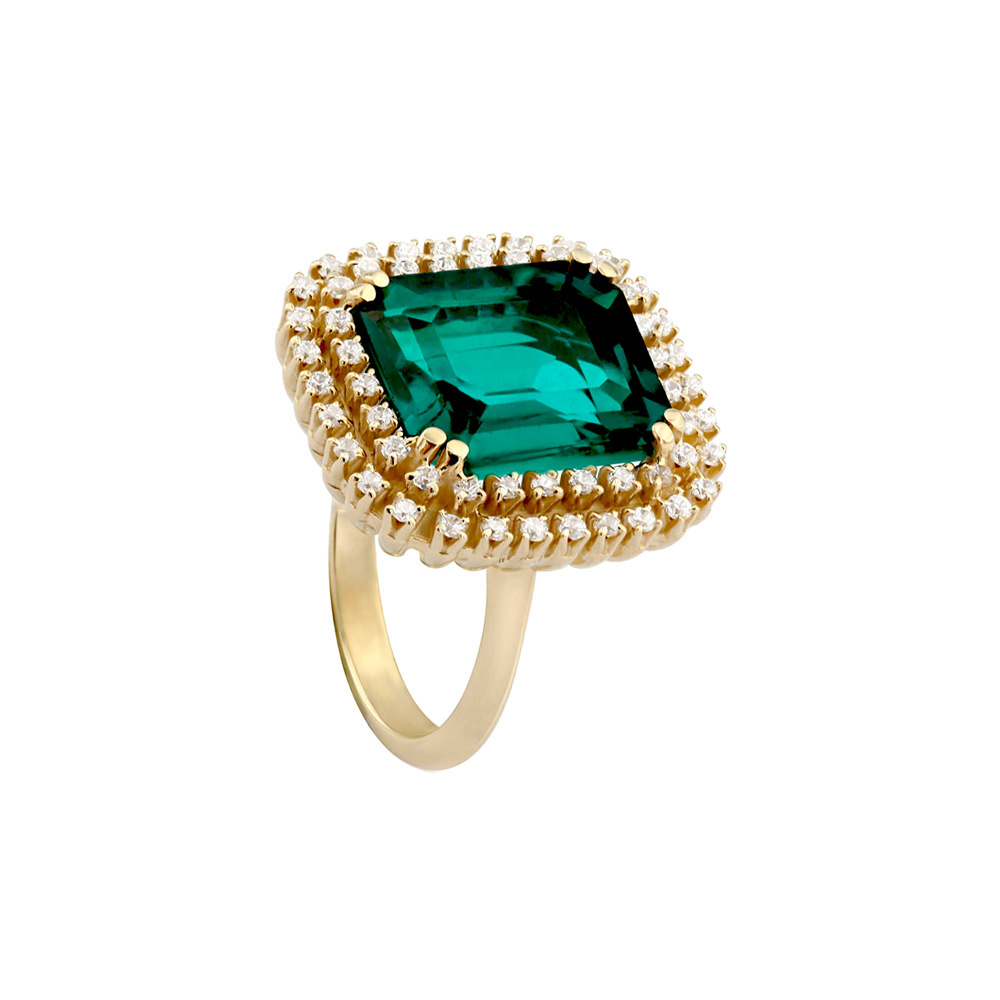 EMERALD DOUBLE HALO RING 