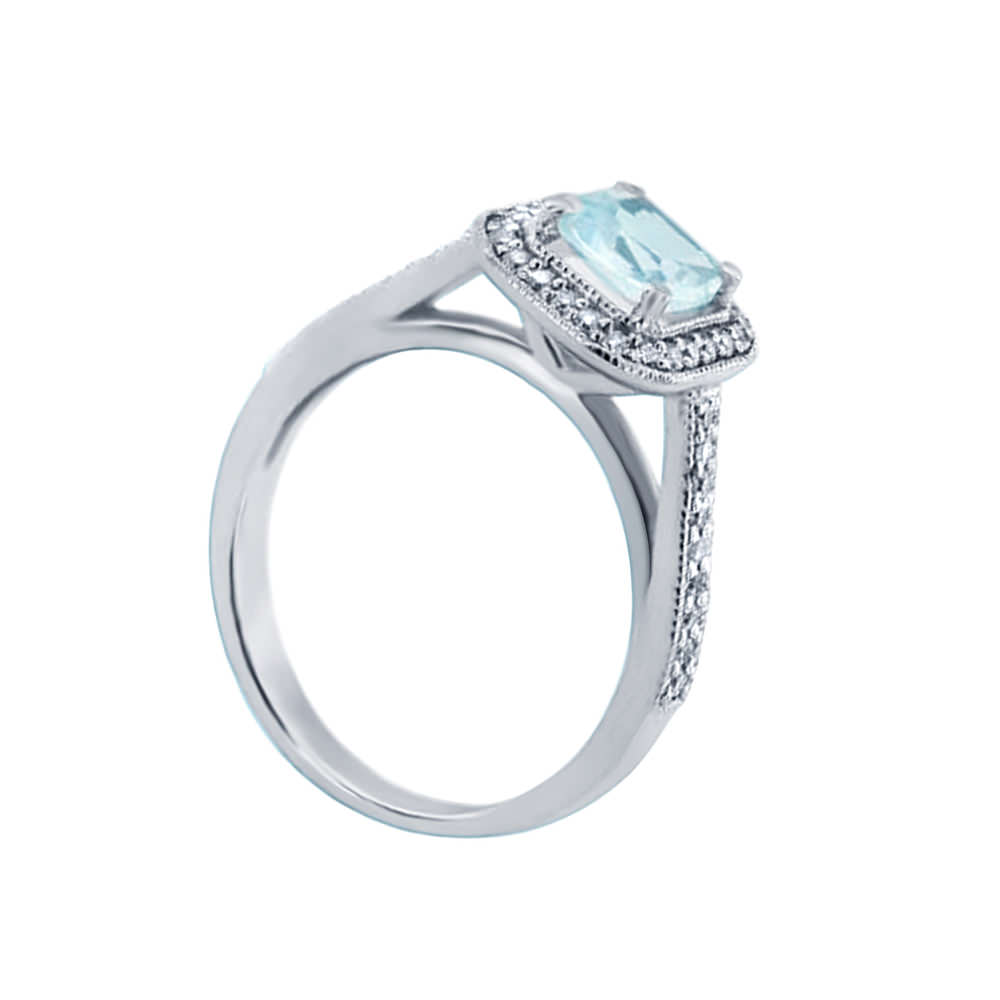 AQUAMARINE HALO PAVE RING