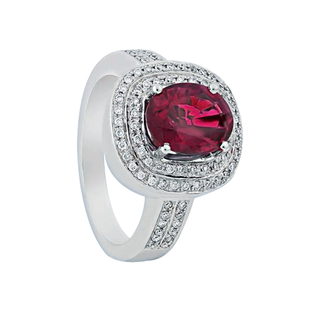 RUBY DOUBLE HALO PAVE RING