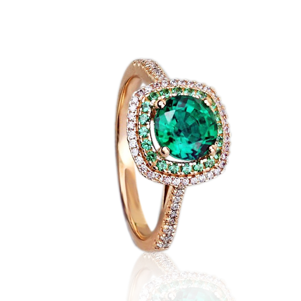 DOUBLE HALO EMERALD  RING