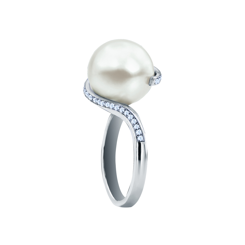 PEARL TWIST PAVE WHITE GOLD RING