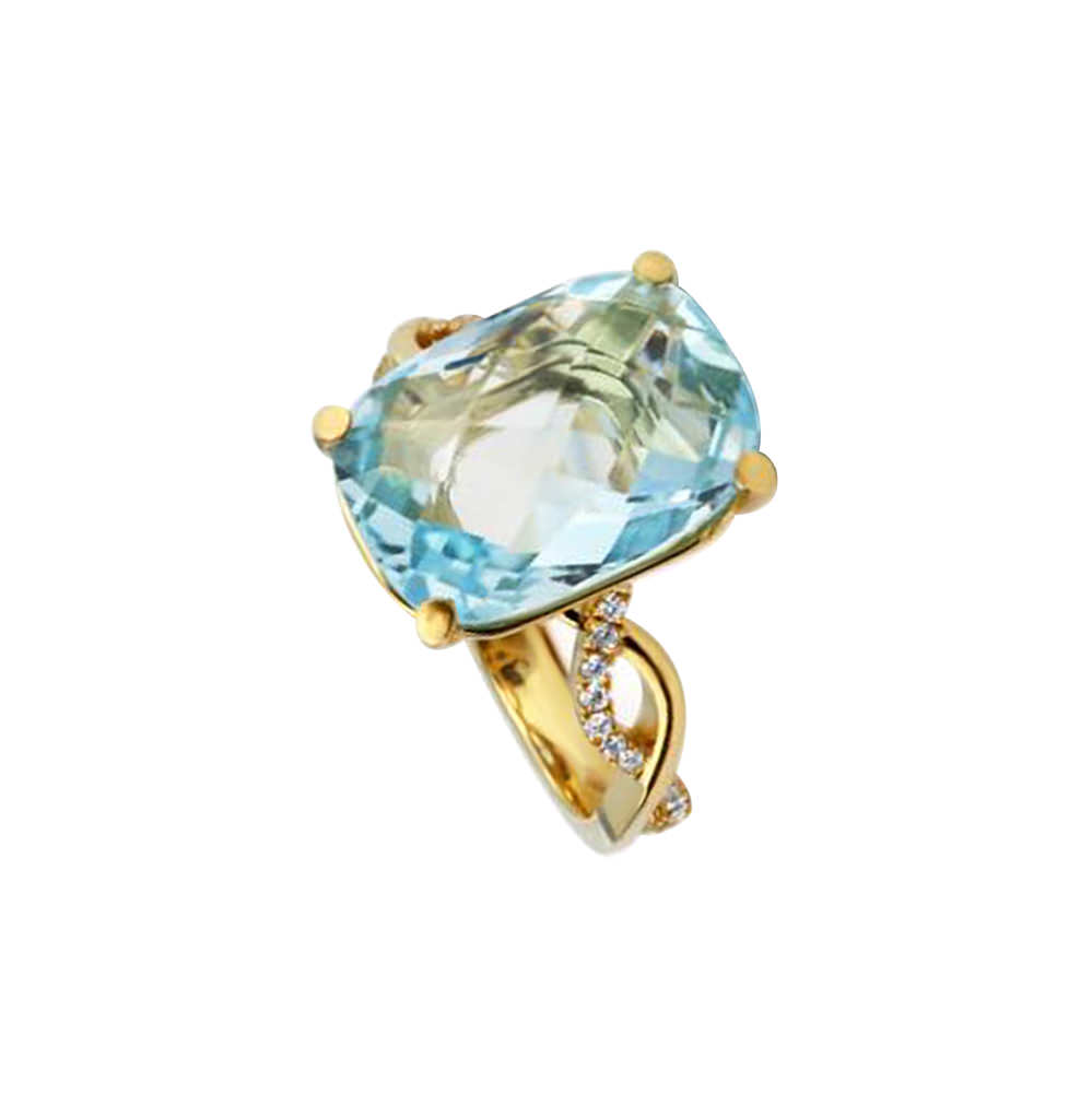 BLUE TOPAZ BRIO PAVE YELLOW GOLD RING