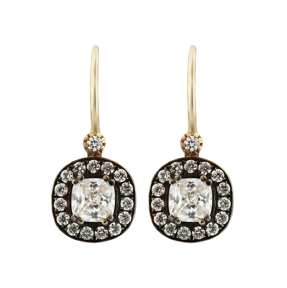 CUSHION HALO DROP EARRINGS