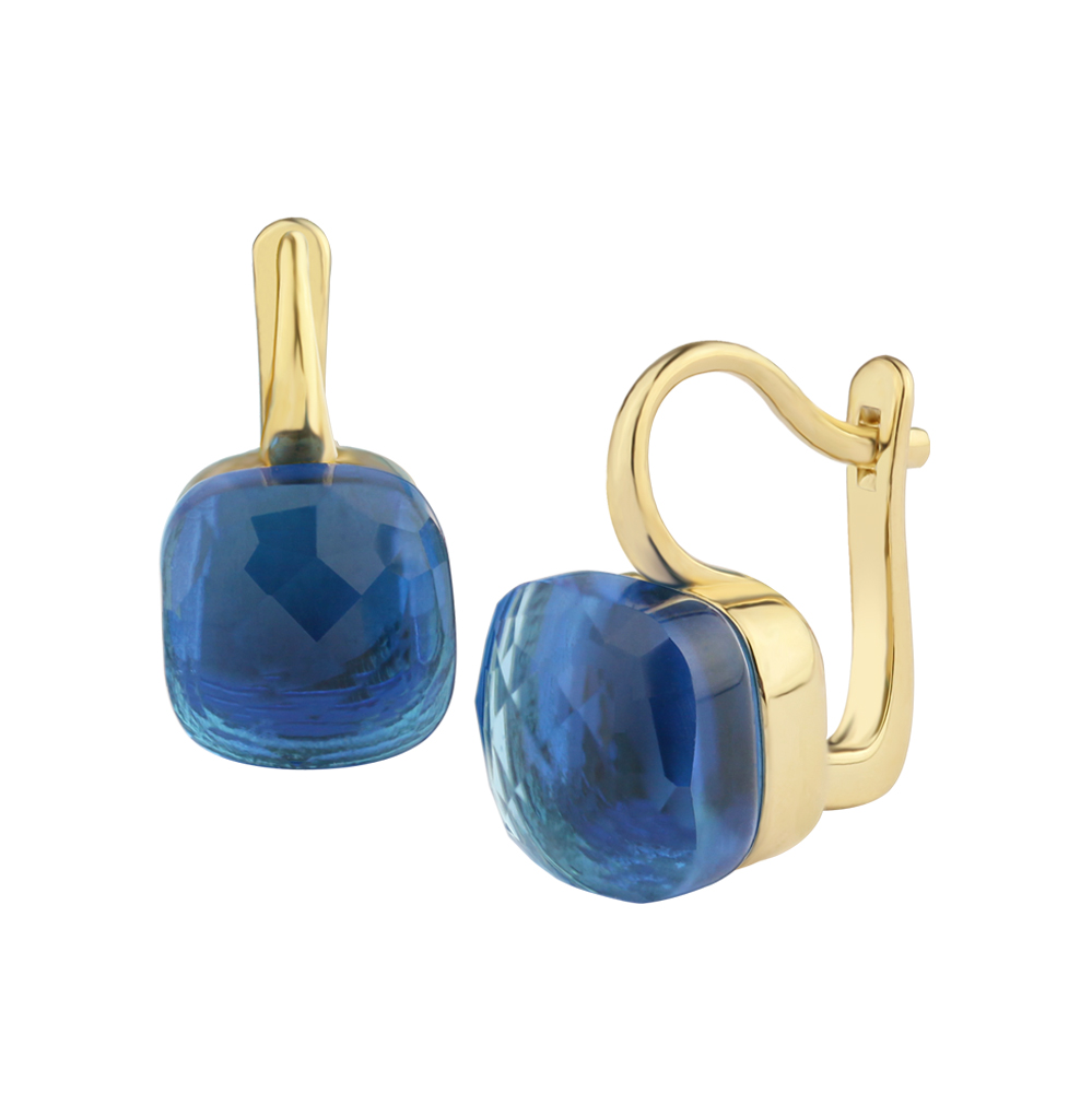 AQUAMARINE CUSHION BRIO YELLOW GOLD EARRINGS