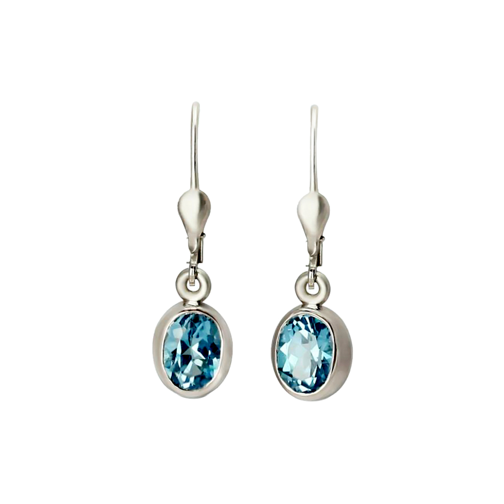 BLUE TOPAZ BEZEL SET DROP EARRINGS 