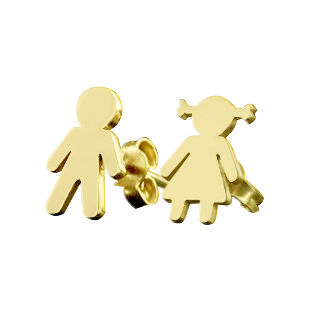 BOY AND GIRL PERSONALISED YELLOW GOLD EARRINGS