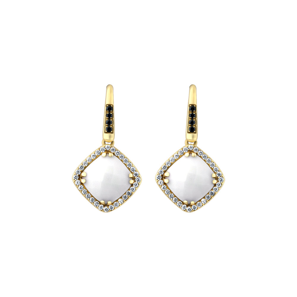 AGATE HALO CUSHION DROP EARRINGS 