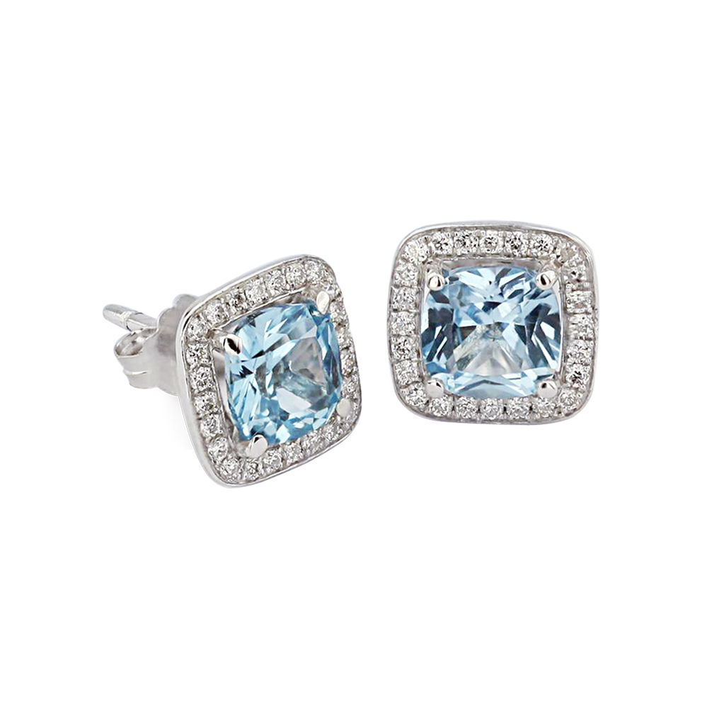 AQUAMARINE HALO STUD EARRINGS