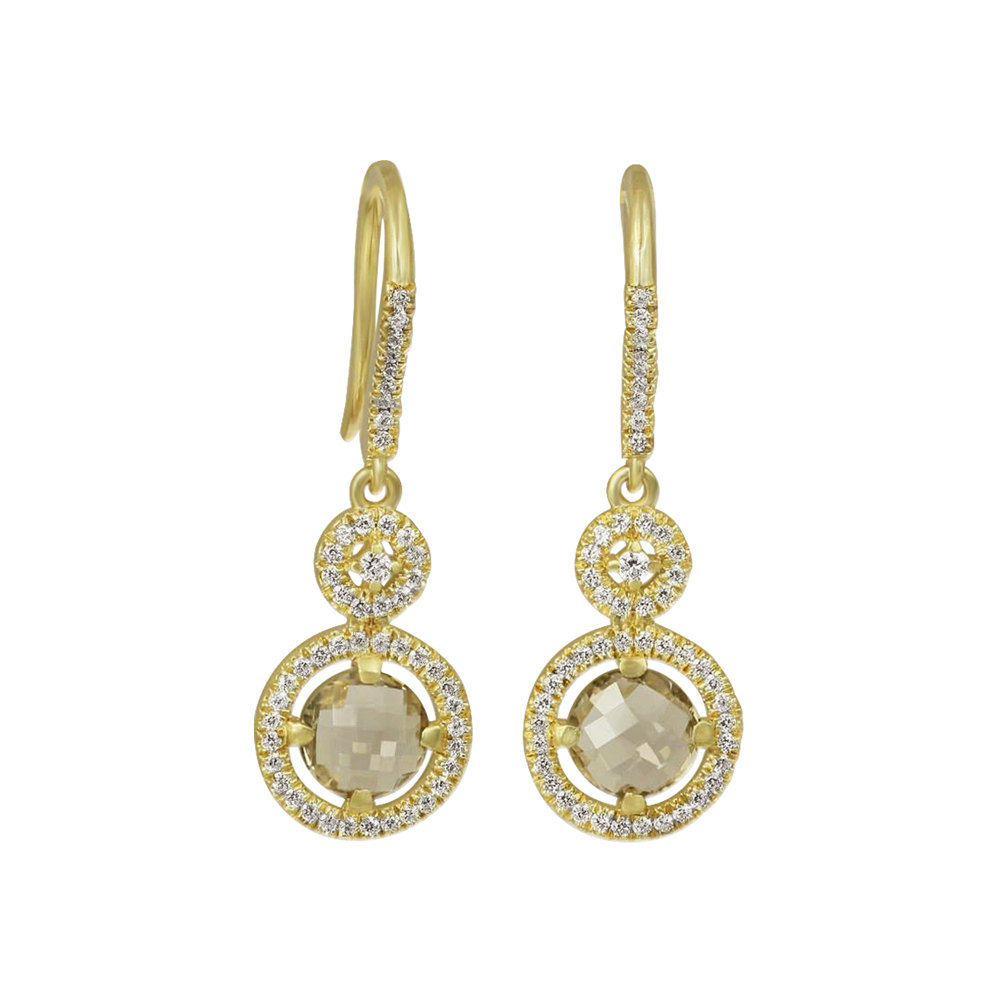 SMOKY QUARTZ BRIO YELLOW GOLD DROP EARRINGS