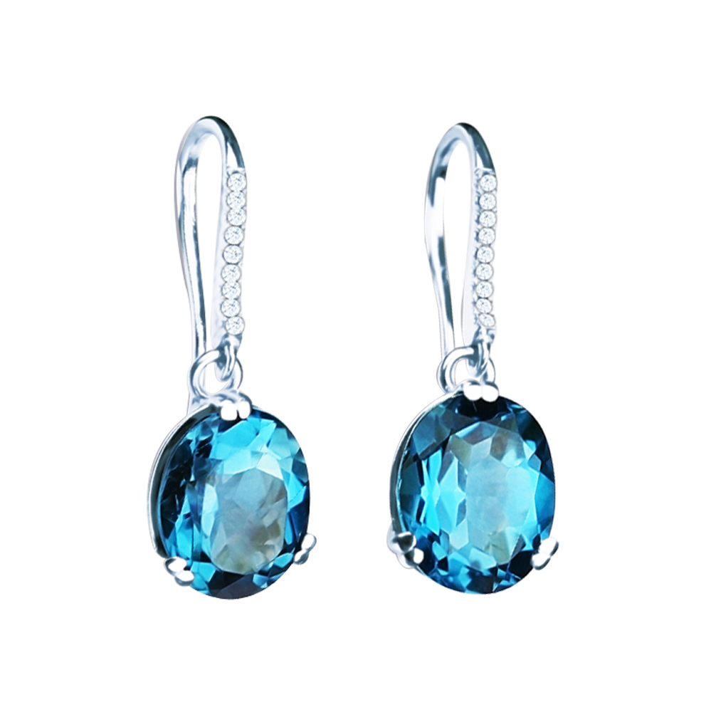 BLUE TOPAZ OVAL PAVE DROP EARRINGS