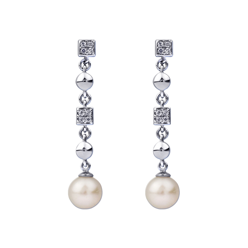 PEARL LONG PAVE DROP EARRINGS