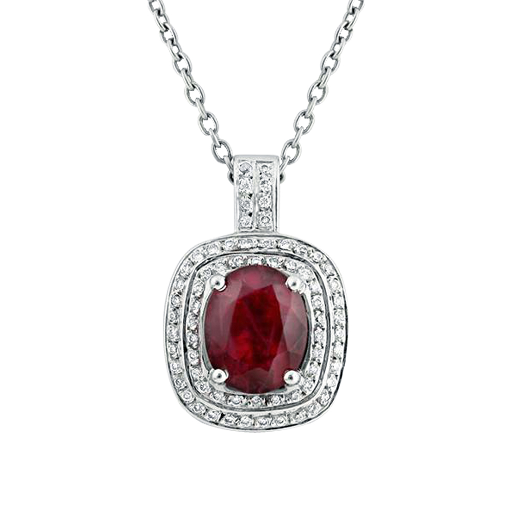 RUBY DOUBLE HALO PAVE PENDANT