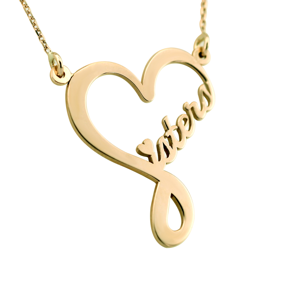 PERSONALIZED SISTERS HEART YELLOW GOLD NECKLACE