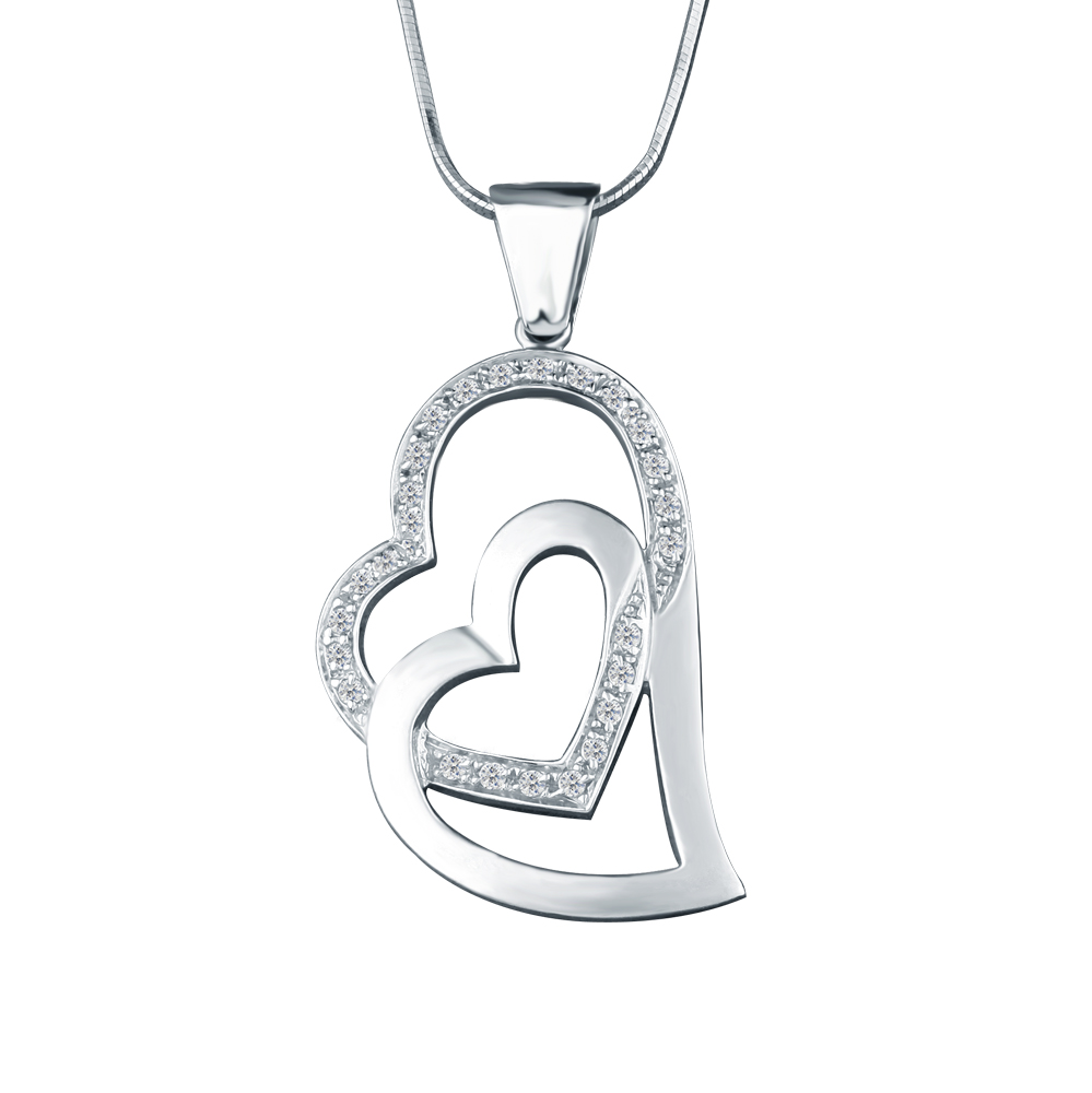 DOUBLE HEART WHITE GOLD PENDANT 