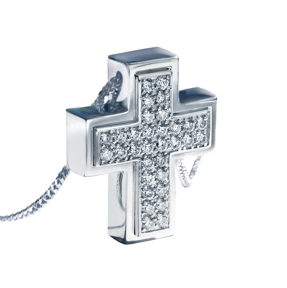 DOUBLE PAVE WHITE GOLD CROSS