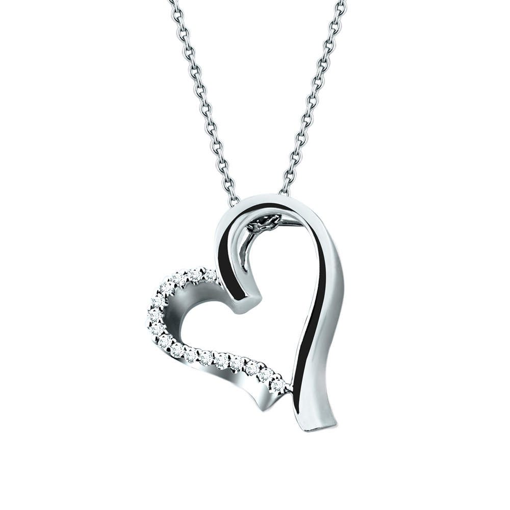 HEART HALF PAVE WHITE GOLD NECKLACE