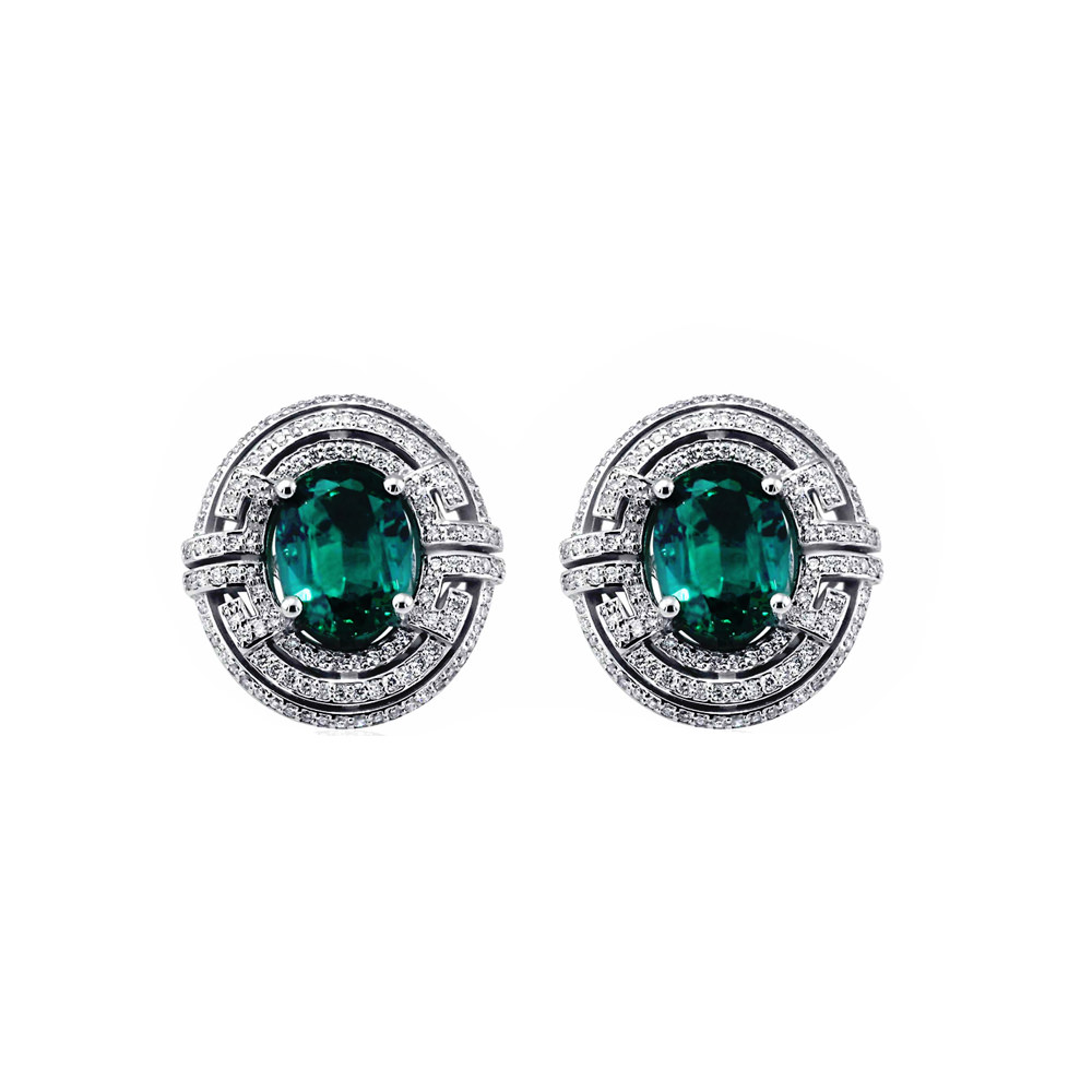 EMERALD TRIPLE HALO MOTIF EARRINGS 