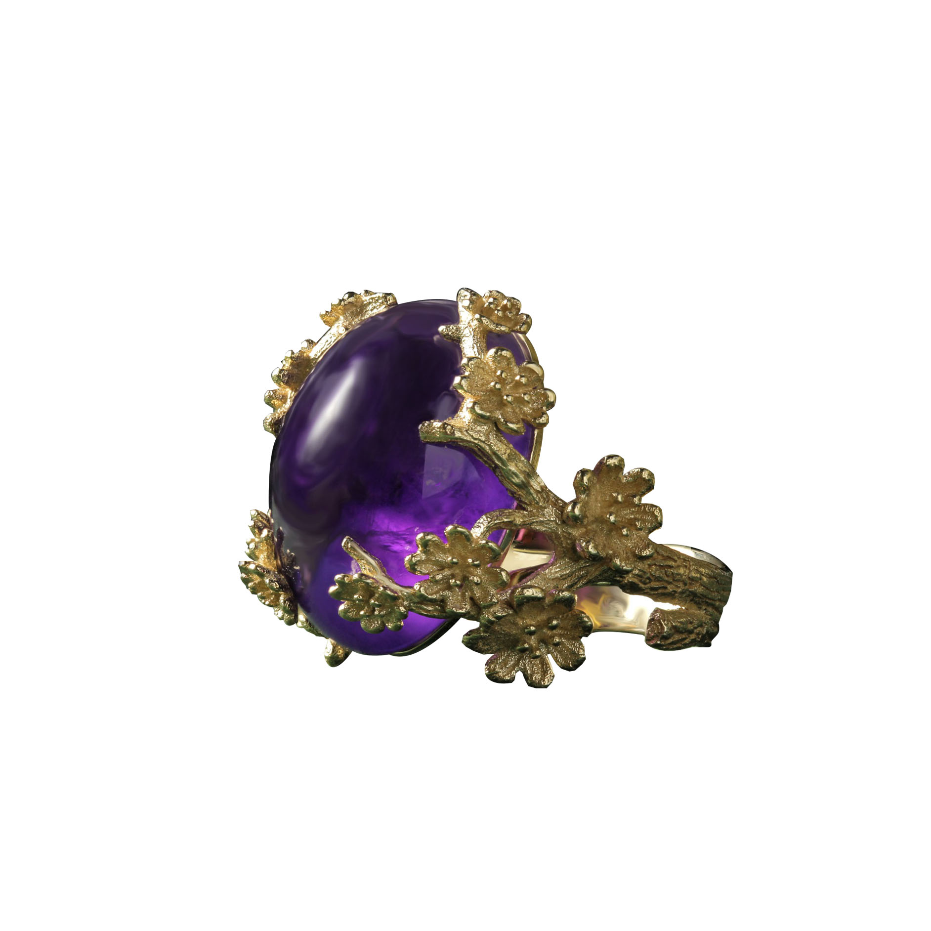 ring with plum flowers